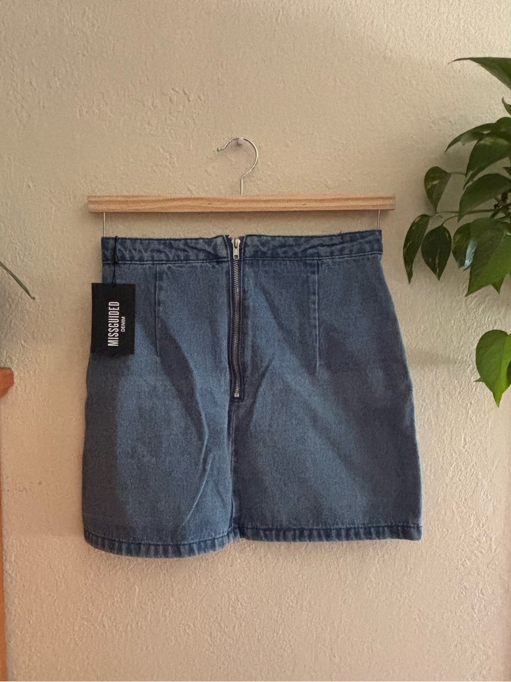 Missguided Dark Blue Denim Mini Skirt with Front Zip